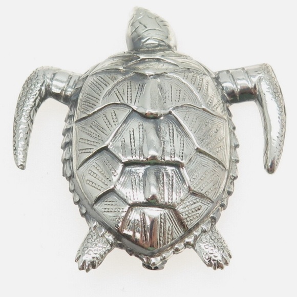 Vintage Jewelry - Antique Art Deco Sterling Silver Sea Turtle Brooch